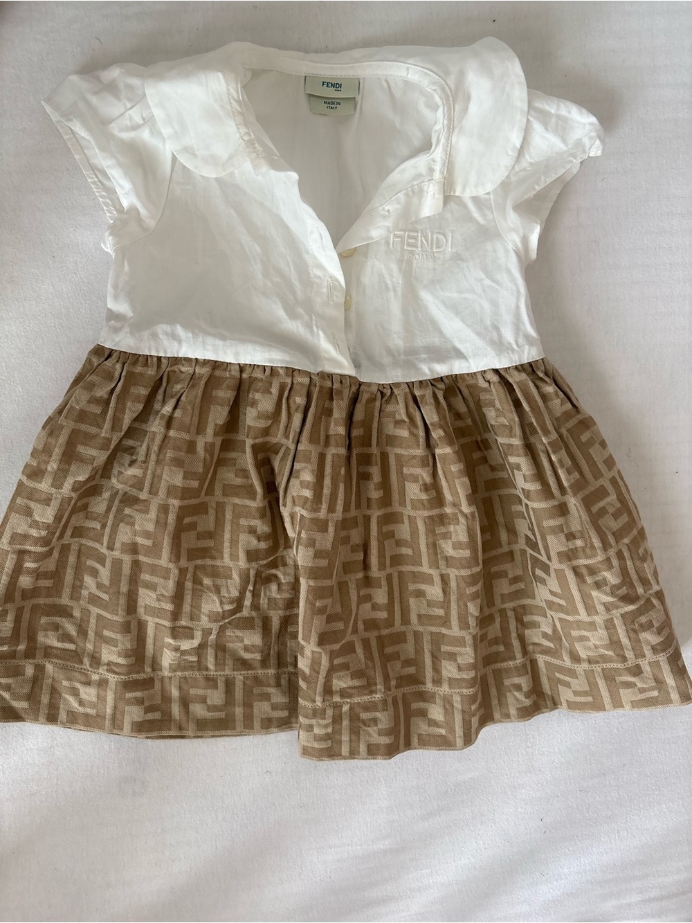 Fendi Kids Two-Tone White & Beige FF Jacquard Dress